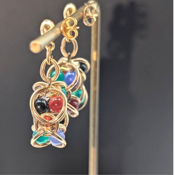 VTG B & B Bates and Bacon Co. Caged Agate Orb Beads in 1/20 12K GF Post Earrings - Picture 5 of 5